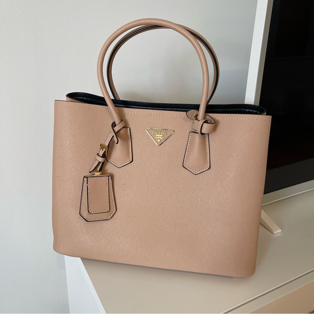 Prada Pale Pink Saffiano Tote with Gold Hardware